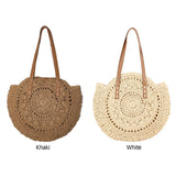 Straw Embossed Ladies Shoulder Bag Round Shape Casual Tote for Shopping