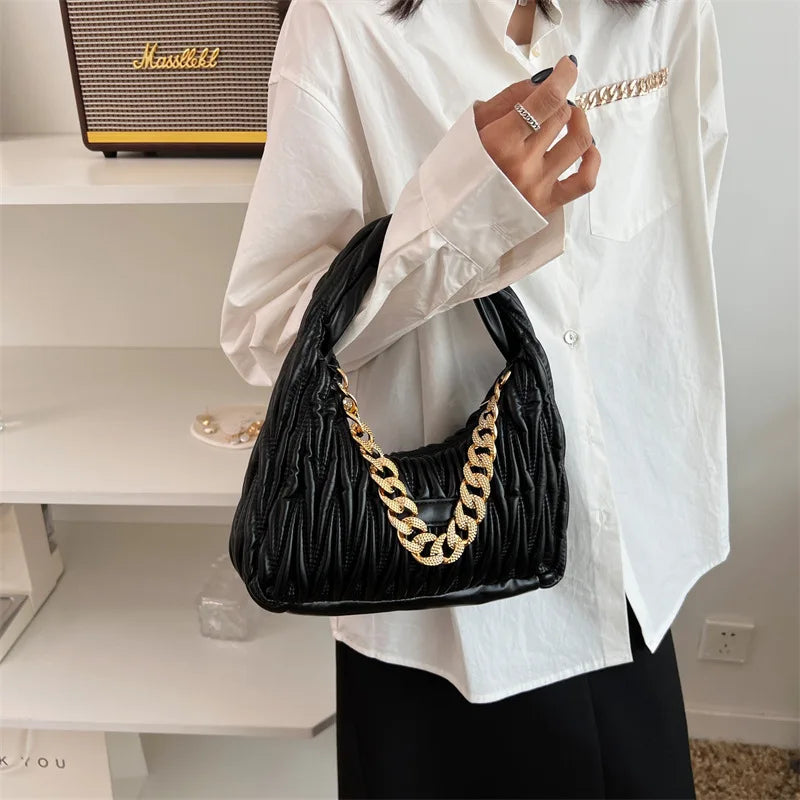 Vintage PU Leather Shoulder Bag Thick Chain Handbags