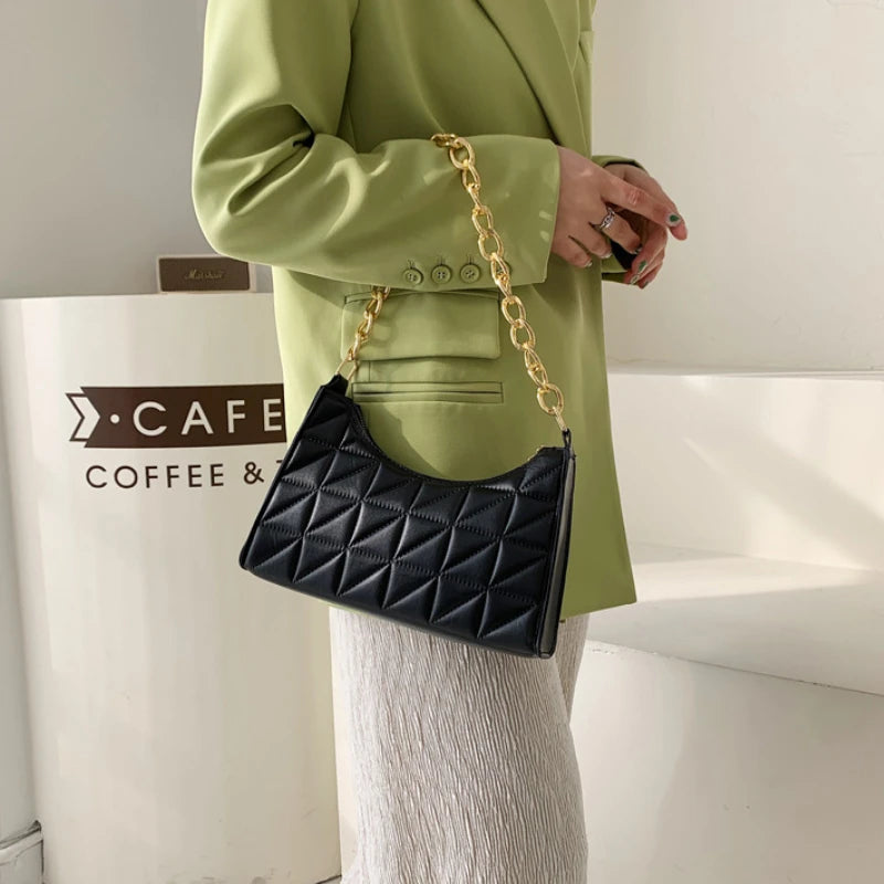 Vintage PU Leather Shoulder Bag for Women Thick Chain Small Handbag
