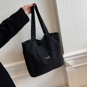 Canvas Shoulder Bag Large Capacity Women's Totes Solid Color Casual Shopper