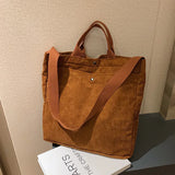 Corduroy Tote Shoulder Bag for Women Large Capacity Winter Soft Solid Messenger
