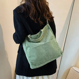 Corduroy Tote Shoulder Bag for Women Large Capacity Winter Soft Solid Messenger