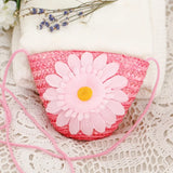 Ethnic Flower Straw Bag Mini Messenger Bag Knit Key Purse Children's Beach Bag