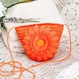 Ethnic Flower Straw Bag Mini Messenger Bag Knit Key Purse Children's Beach Bag