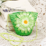 Ethnic Flower Straw Bag Mini Messenger Bag Knit Key Purse Children's Beach Bag