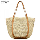 Straw Beach Tote Bag Top Handle Handbags Bohemian Vacation Casual Bags