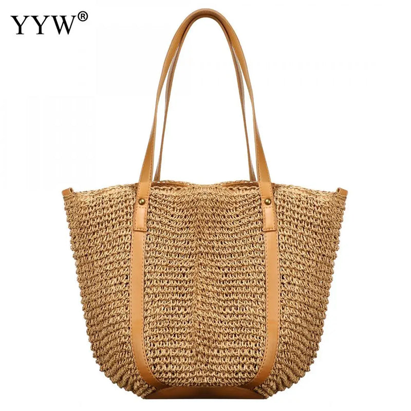 Straw Beach Tote Bag Top Handle Handbags Bohemian Vacation Casual Bags
