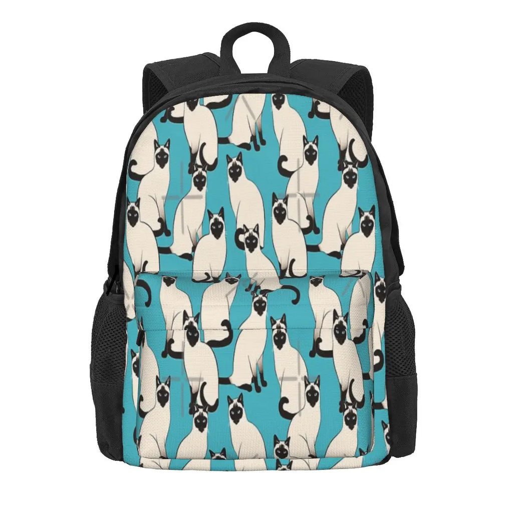 Siamese Cats on Turquoise Backpacks Men's & Women's Vintage Bags