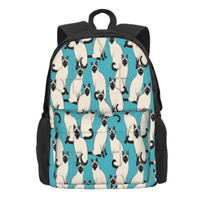 Siamese Cats on Turquoise Backpacks Men's & Women's Vintage Bags