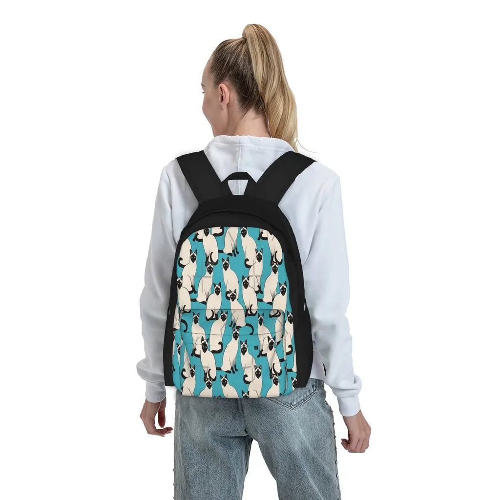 Siamese Cats on Turquoise Backpacks Men's & Women's Vintage Bags