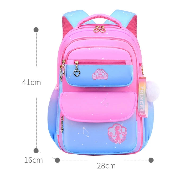 Princess Backpack Gradient Waterproof School Bag for Girls