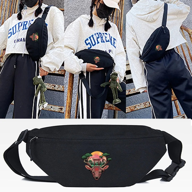 Silhouette Printing Waist Bag Men Women Casual Sports Chest Pack Pouch