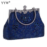 Embroidered Silk Evening Party Clutch Handbag with Floral Design