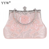 Embroidered Silk Evening Party Clutch Handbag with Floral Design