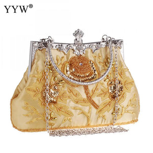 Embroidered Silk Evening Party Clutch Handbag with Floral Design