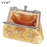 Embroidered Silk Evening Party Clutch Handbag with Floral Design