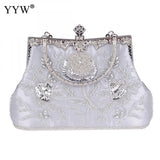 Embroidered Silk Evening Party Clutch Handbag with Floral Design