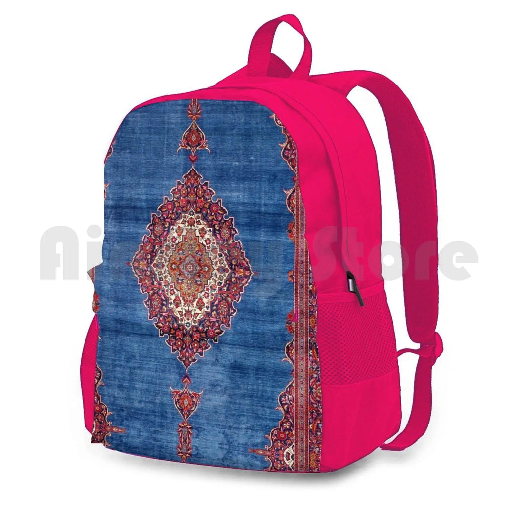 Silk Kashan Central Persian Rug Print Outdoor Hiking Backpack