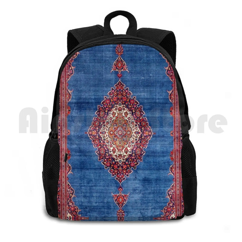 Silk Kashan Central Persian Rug Print Outdoor Hiking Backpack