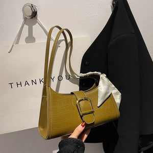 Silk Scarf Shoulder Sling Bags for Women Lady Stone Pattern Leath