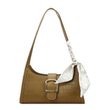 Silk Scarf Shoulder Sling Bags for Women Lady Stone Pattern Leath