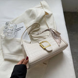 Silk Scarf Shoulder Sling Bags for Women Lady Stone Pattern Leath