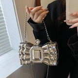 Silver Bow Shaped Party Clutch for Women Wedding Evening Bag