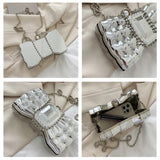 Silver Bow Shaped Party Clutch for Women Wedding Evening Bag