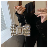Silver Bow Shaped Party Clutch for Women Wedding Evening Bag
