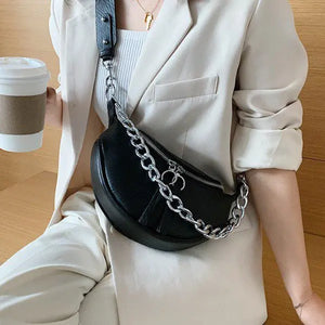 Silver Chain Crossbody Bags PU Leather Shoulder Messenger Handbags