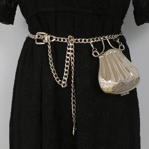 Metallic Chain Waist Belt with Coin Bag Shell Women Chest Bag