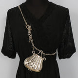 Metallic Chain Waist Belt with Coin Bag Shell Women Chest Bag
