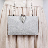 Silver Clutch Bags Womens High Wedding Purse Leaf Shape Hasp Crossbody Bag