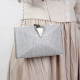 Silver Clutch Bags Womens High Wedding Purse Leaf Shape Hasp Crossbody Bag