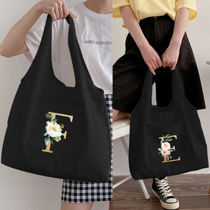 Silver Letter Woman Shopping Bag Reusable Grocery Bag Foldable Tote