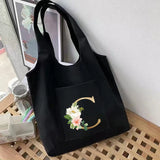 Silver Letter Woman Shopping Bag Reusable Grocery Bag Foldable Tote