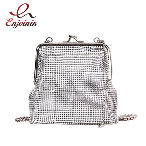 Silver Metal Women Party Clutch Bag Diamond Tassel Crossbody Chain Bag