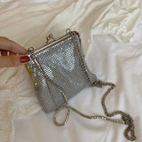 Silver Metal Women Party Clutch Bag Diamond Tassel Crossbody Chain Bag