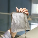 Silver Metal Women Party Clutch Bag Diamond Tassel Crossbody Chain Bag