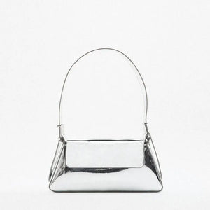 Silver Patent Leather Shoulder Bag for Women