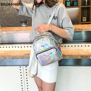 Silver Pink Laser Backpack Women Girls Bag Holographic Small Size Backpack