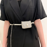 Silver Acrylic Beads Mini Handbag Shoulder Bag Crossbody Purse