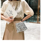Silver Sequin Rhinestone Tassel Crossbody Clutch Handbag