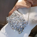 Silver Sequin Women's Shoulder Bags Tassel Chain Ladies Dinner Party Clutch