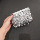 Silver Sequin Women's Shoulder Bags Tassel Chain Ladies Dinner Party Clutch