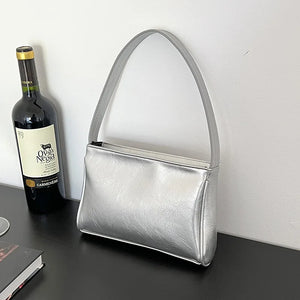 Silver Tote Evening Bag Pu Leather Shoulder Underarm Bags for Women
