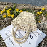 Round Bucket Straw Bag Woven Basket Rattan Handbag