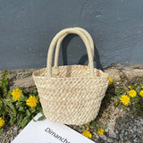 Round Bucket Straw Bag Woven Basket Rattan Handbag