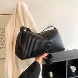 Striped Pleated Crossbody Bag Women's Messenger Handbag