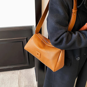 Striped Pleated Crossbody Bag Women's Messenger Handbag